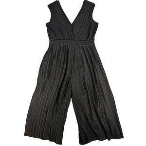 Romeo &‎ Juliet Couture Womens XL Black Pleated Cropped Wide Leg Flowy Jumpsuit